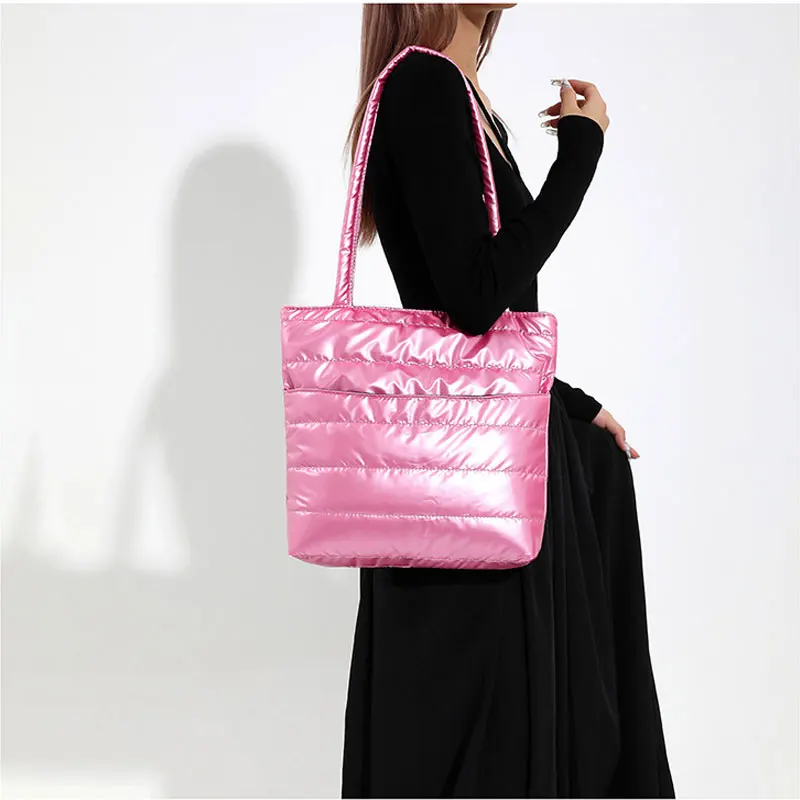 sacs pour femmes hiver vers le bas sacs à main coton rembourré espace mobile brillant femme polyester épaule sac à main pas cher bolsas para mujeres