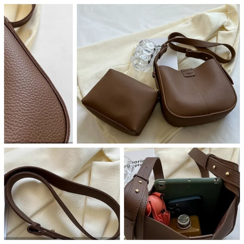 sacs à main vintage pour femmes, sac à bandoulière en cuir pu souple avancé, fourre tout seau de grande capacité, large sangle unique