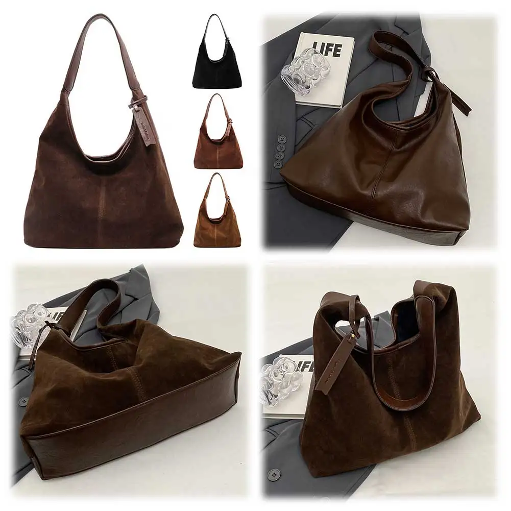 sac à main slouchy en daim pour femmes, sac hobo lancé, fermeture magnétique, sac à main rétro, grande capacité, sac à main pour le travail et les voyages