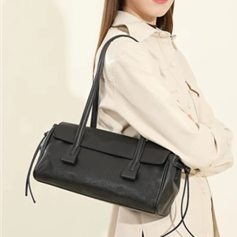 2025 nouveau sac à bandoulière en cuir véritable pour femmes grande capacité peau de vache sac à main de luxe longue bande vin rouge baguette sac femme