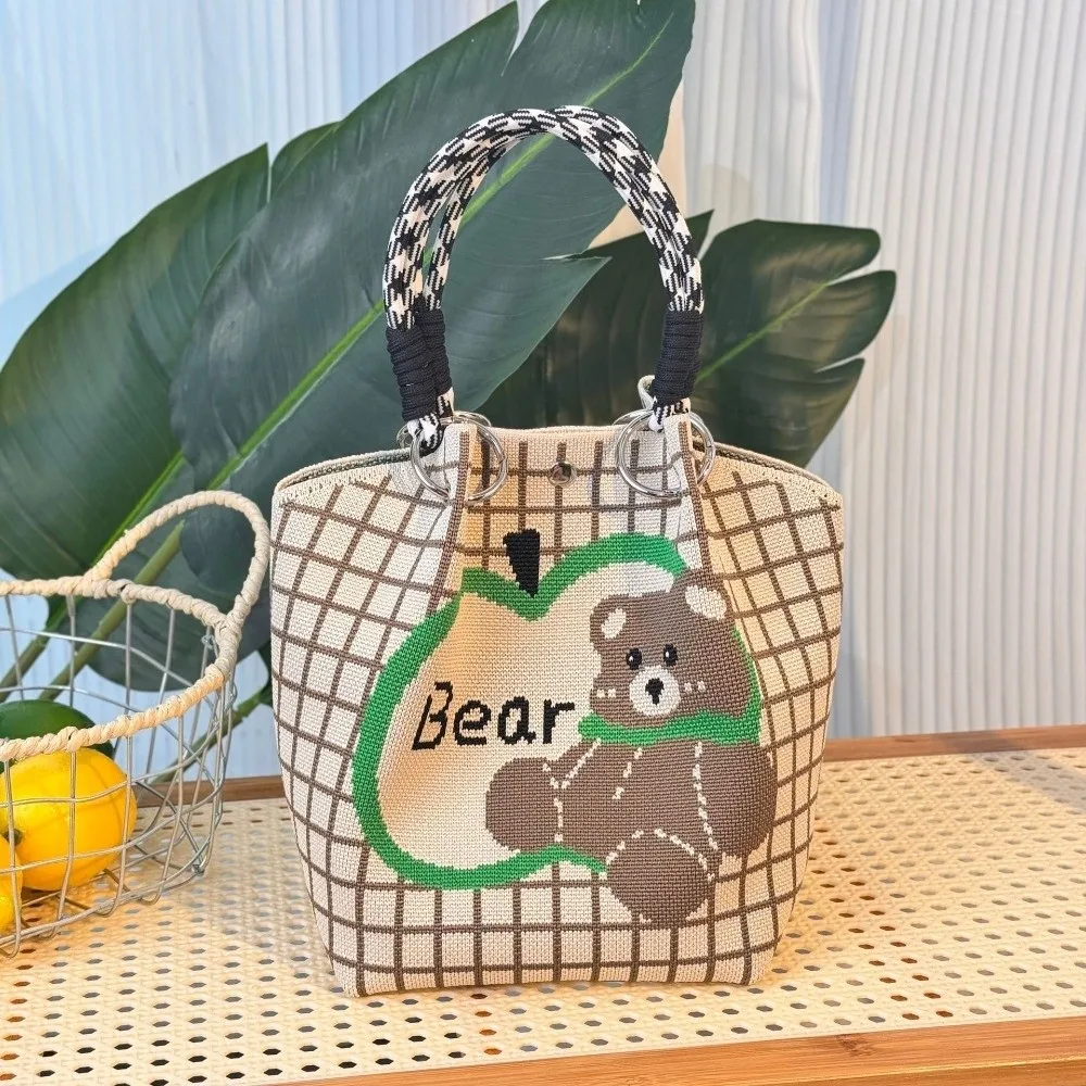 sac seau décontracté papillon dessin animé ours doux tricoté sac à main style coréen sac fourre tout pour femmes filles