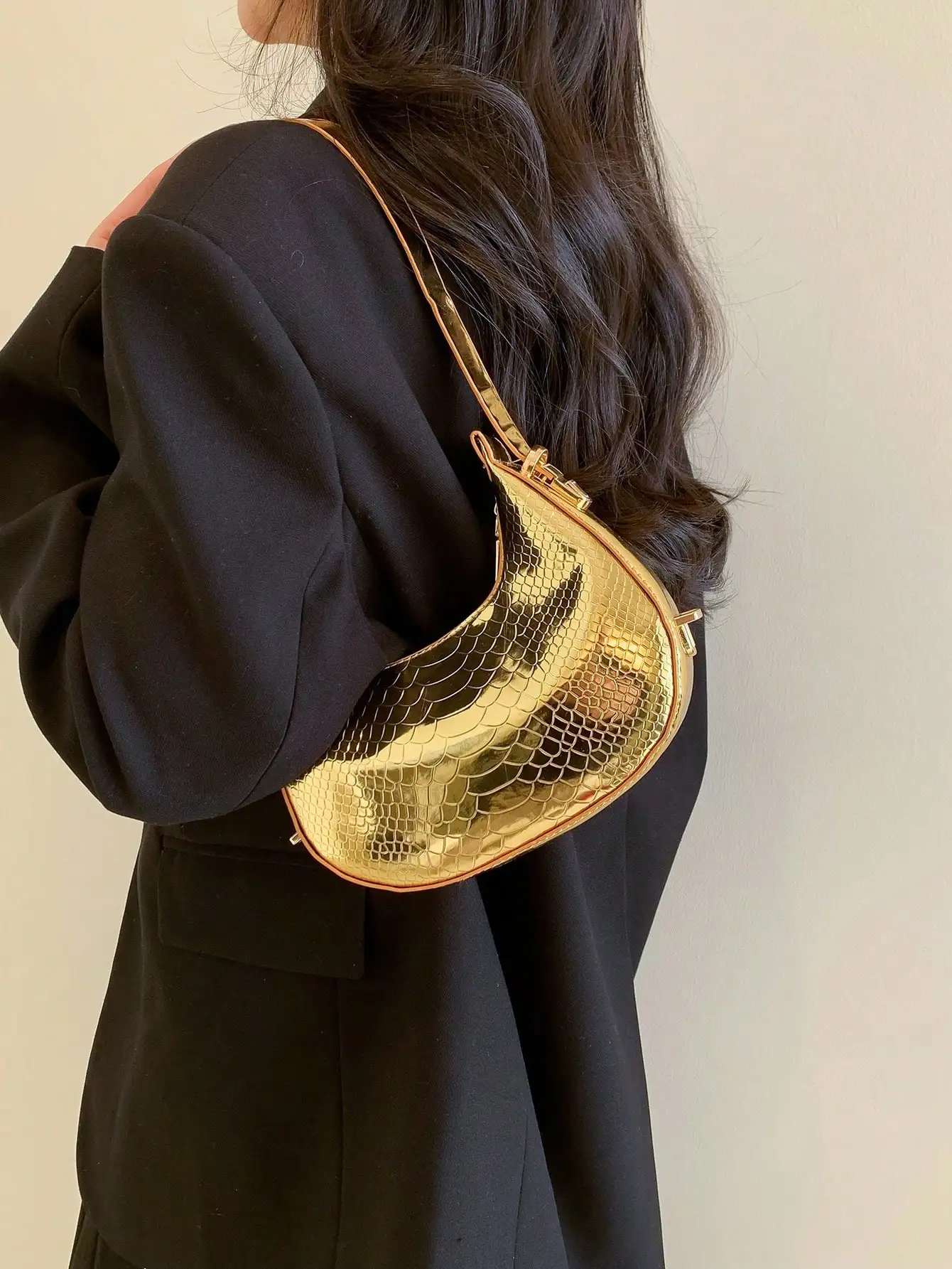 sac hobo d.lique gaufré en peau de serpette pour femme, sacoche solide en relief crocodile, chimsimple, sous les bras
