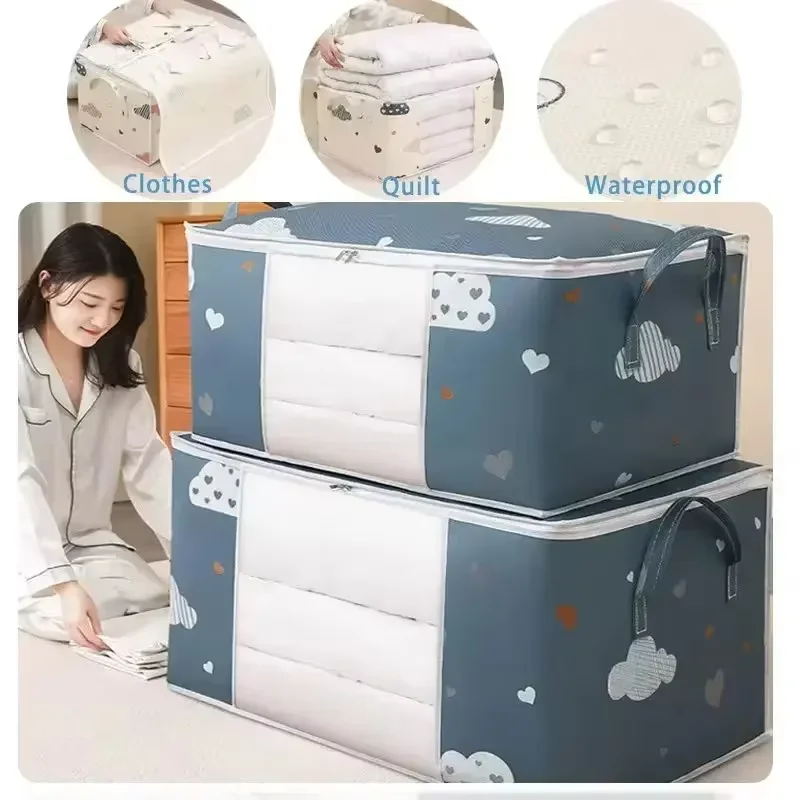 Grand sac de rangement pliable non tissé 1 pièce – Couette en tissu anti-poussière et organisateur de vêtements avec fermeture éclair et poignées faciles à transporter