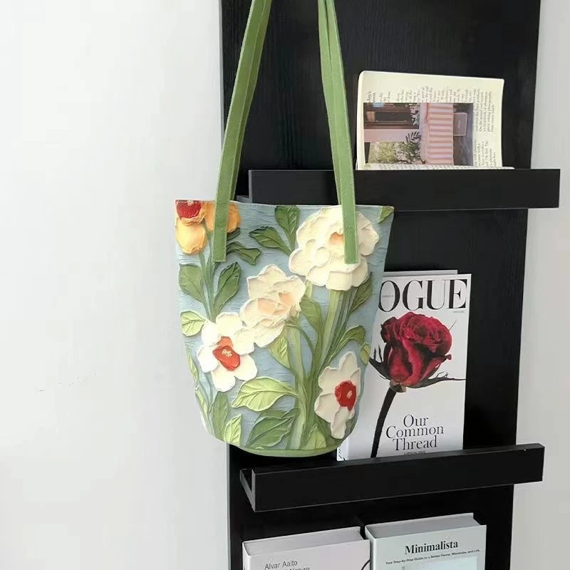 sac seau de grande capacité pour femmes, sac à main tendance, rangement à bandoulière décontracté avec joli design floral, sens premium