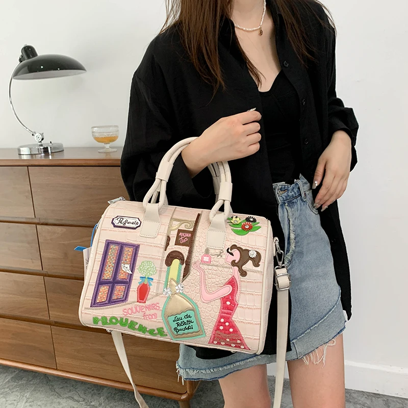 boston sac à main brodé pour femme, sac à main de luxe, sac à bandoulière design, cartable mignon, haute qualité, mode initiée