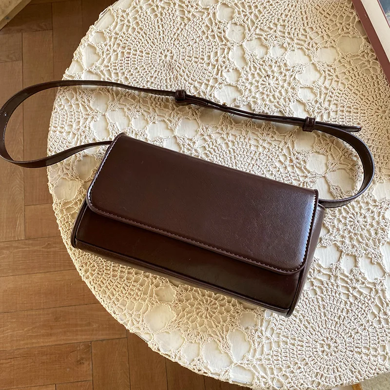 Sac à Main Carré en Cuir PU pour Femme, Simple, Solide, Doux, Rétro, Mode, Sous les Bras, Décontracté
