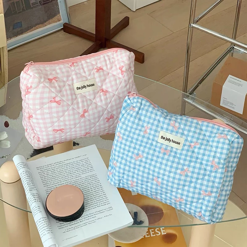 sac à cosmétiques matelassé pour femmes, 3 types, grande capacité, organisateur de voyage, sac de toilette, motif de nœud papillon mignon, sac de rangement à fermeture éclair pour maquillage