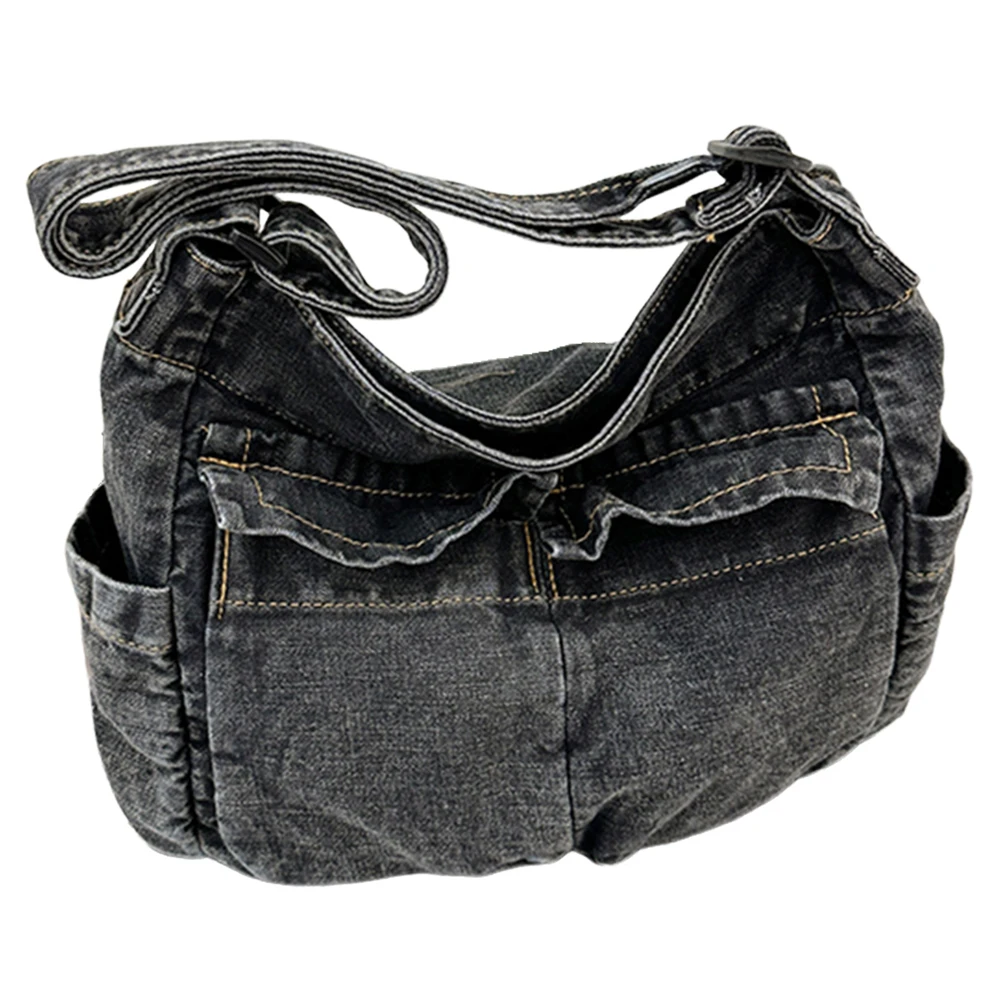 sac messager vintage en denim de grande capacité pour femme, sacoche décontractée, sangle réglable, fourre tout multifonction, sac hobo chic, 03