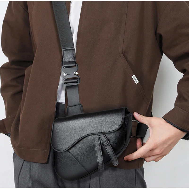 sac à bandoulière pour hommes, sac de selle en cuir de haute qualité, fermeture éclair premium, sac de poitrine simple de couleur unie, sacoche pour hommes d'affaires