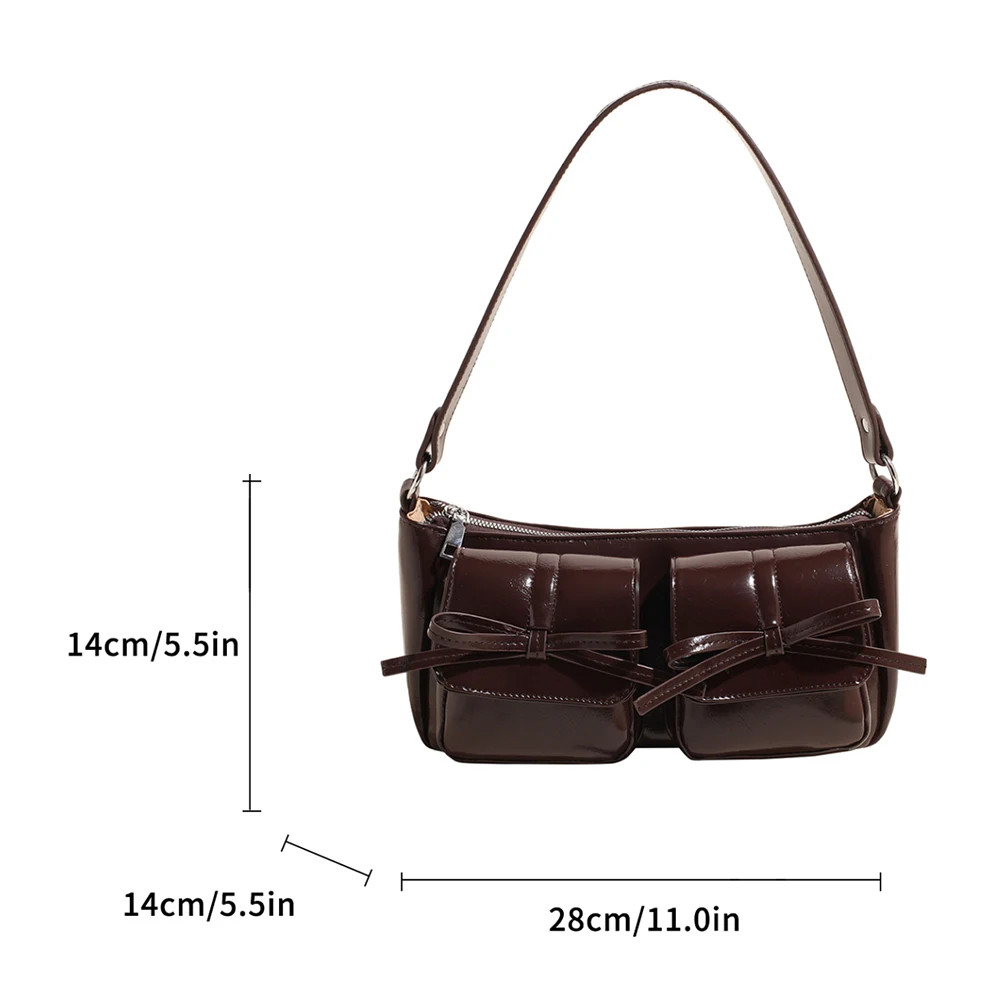sac à bandoulière rétro en cuir pu pour femme, double poches, sacs initiés y2k, sac à main fourre tout solide, grande capacité, nœud doux
