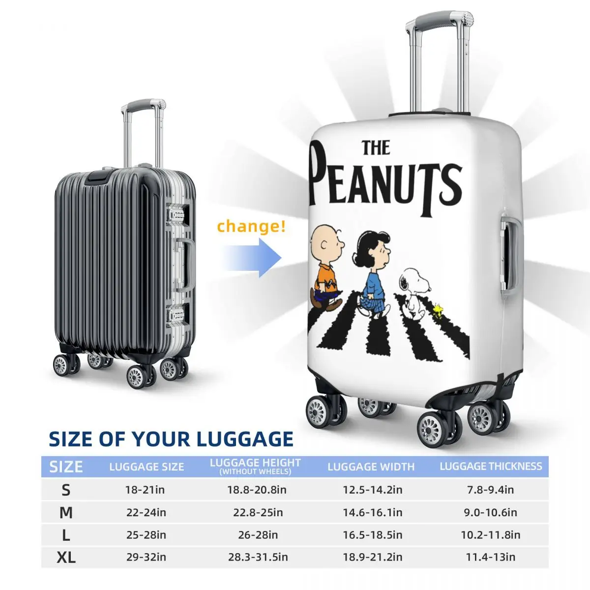 housse de bagage personnalisée the peanuts, housse de protection élastique pour valise de voyage s noopys, combinaison pour 18 32 pouces