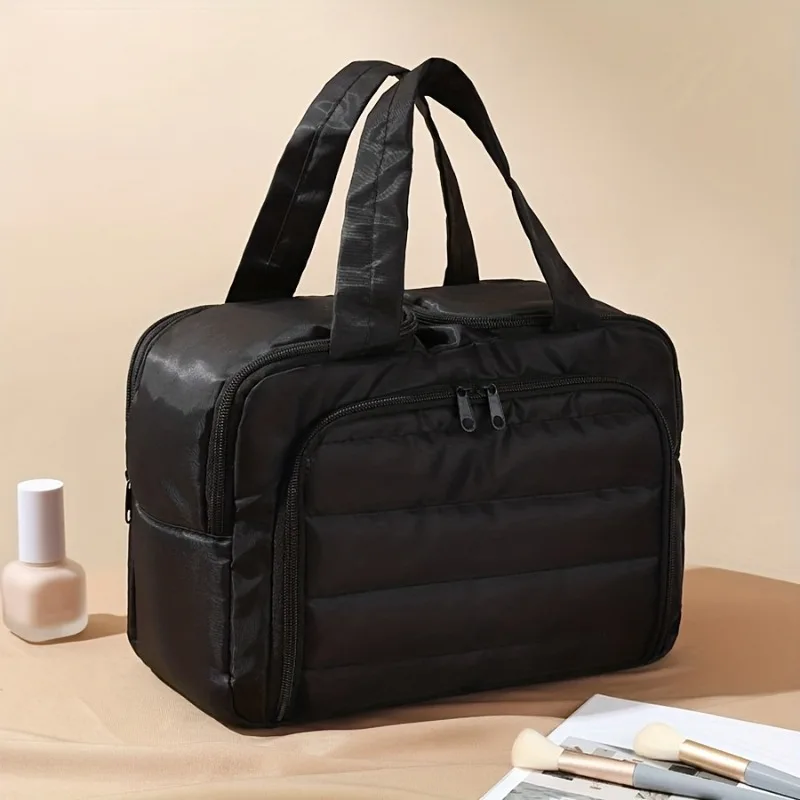 trousse de maquillage matelassée de grande capacité, sac de rangement multifonctionnel portable, conception superposée, nylon durable, idéale pour les cadeaux de noël
