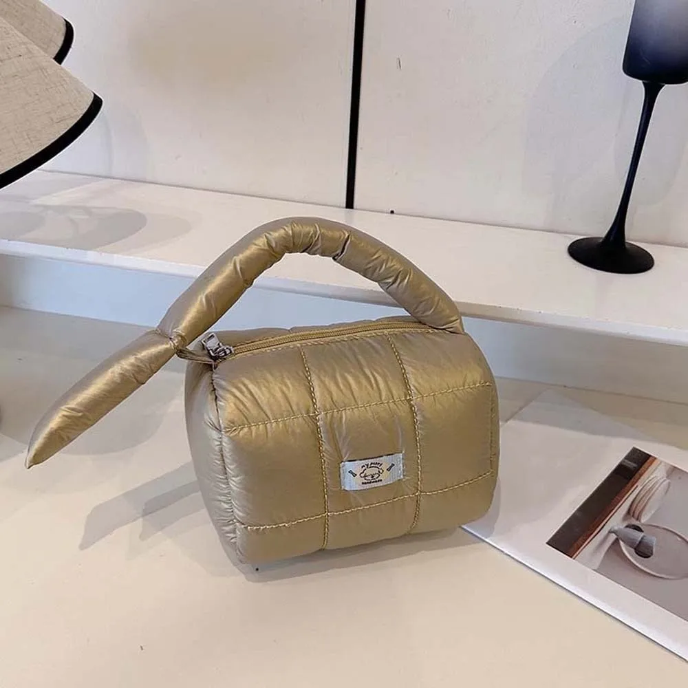 sac à main matelassé à grille plissée en nylon, organisateur de cosmétiques léger à main, sac à main bouffant à grille tridimensionnelle de grande capacité