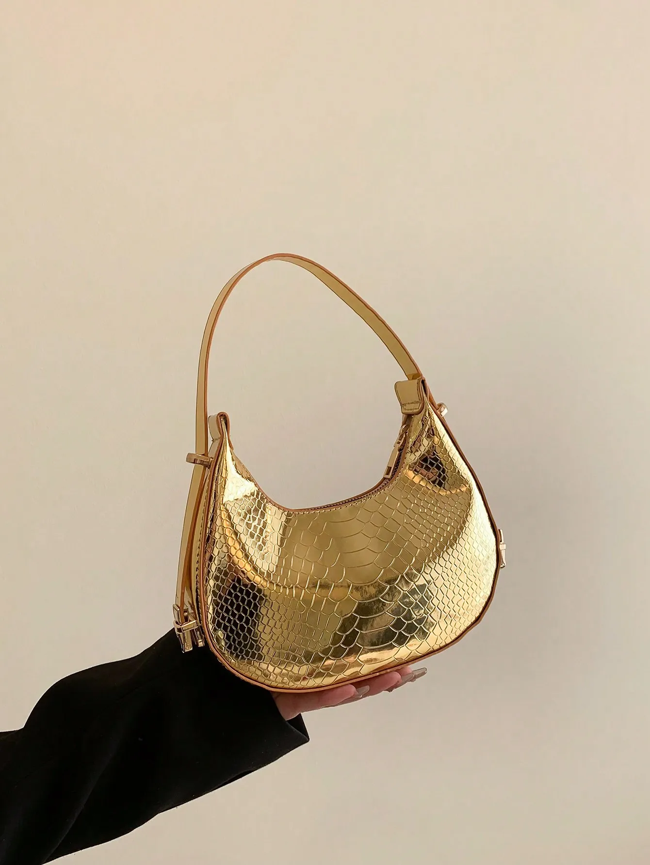 Sac Hobo D.lique Gaufré en Peau de Serpette pour Femme, Sacoche Solide en Relief Crocodile, ChimSimple, Sous les Bras