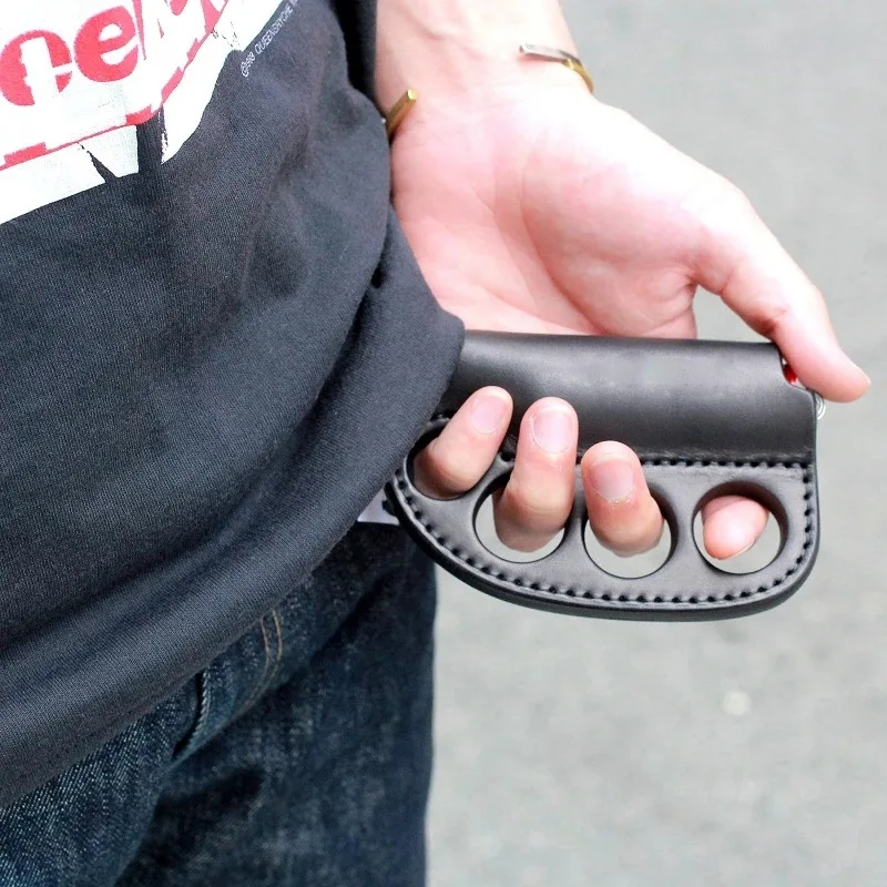 Étui en cuir PU de stockage de briquet d'auto-défense de Camping en plein air, cadeaux de porte-clés de combat polyvalents portables