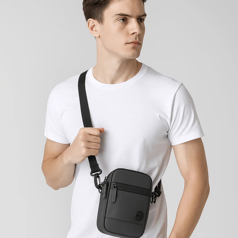 sac à bandoulière carré décontracté pour hommes, couleur unie, sac de poitrine simple, multifonctionnel multi poches, sac banane en nylon pour randonnée
