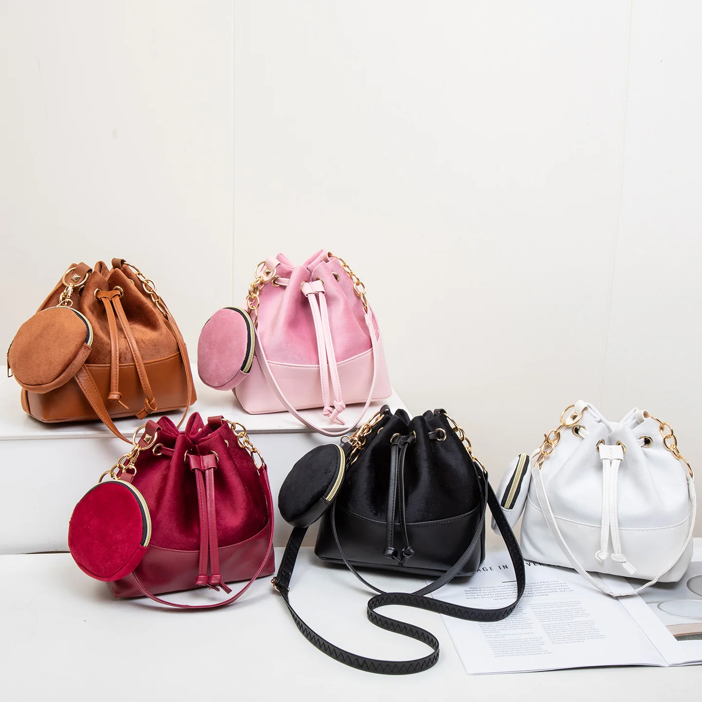 sac seau polyvalent et tendance en 2 pièces de couleur unie, sac à main à bandoulière élégant pour femmes