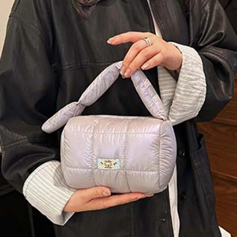 sac matelassé à grille plissée en nylon, organisateur de cosmétiques portatif léger, grande capacité, pochette fourre tout gonflée anti éclaboussures d'eau