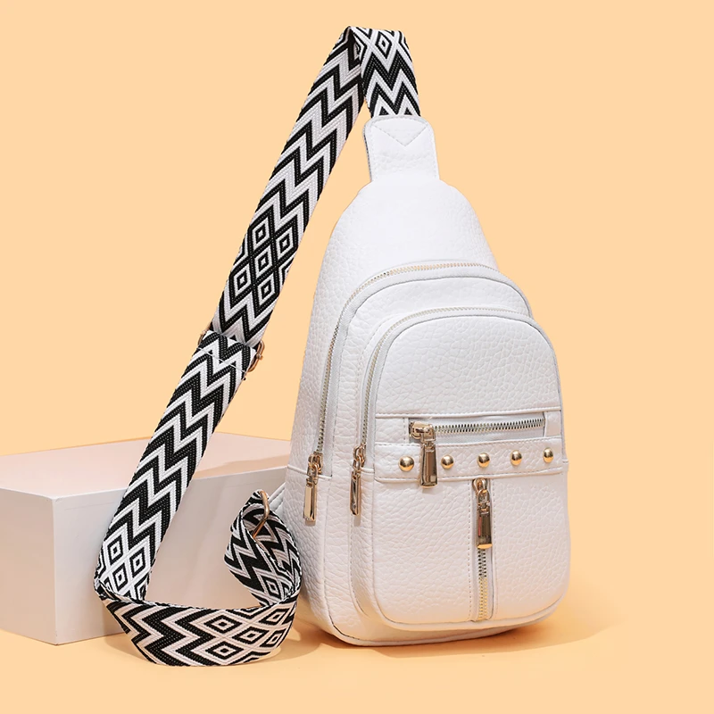 cartable multicouche à la mode pour femmes | bandoulière réglable, fermeture à glissière, sac de poitrine multifonctionnel de style urbain