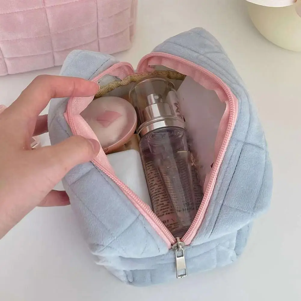sac à cosmétiques carré, joli sac à cosmétiques, pochette de maquillage en peluche, trousse de toilette de voyage, organisateur, sac de rangement gonflé pour femmes