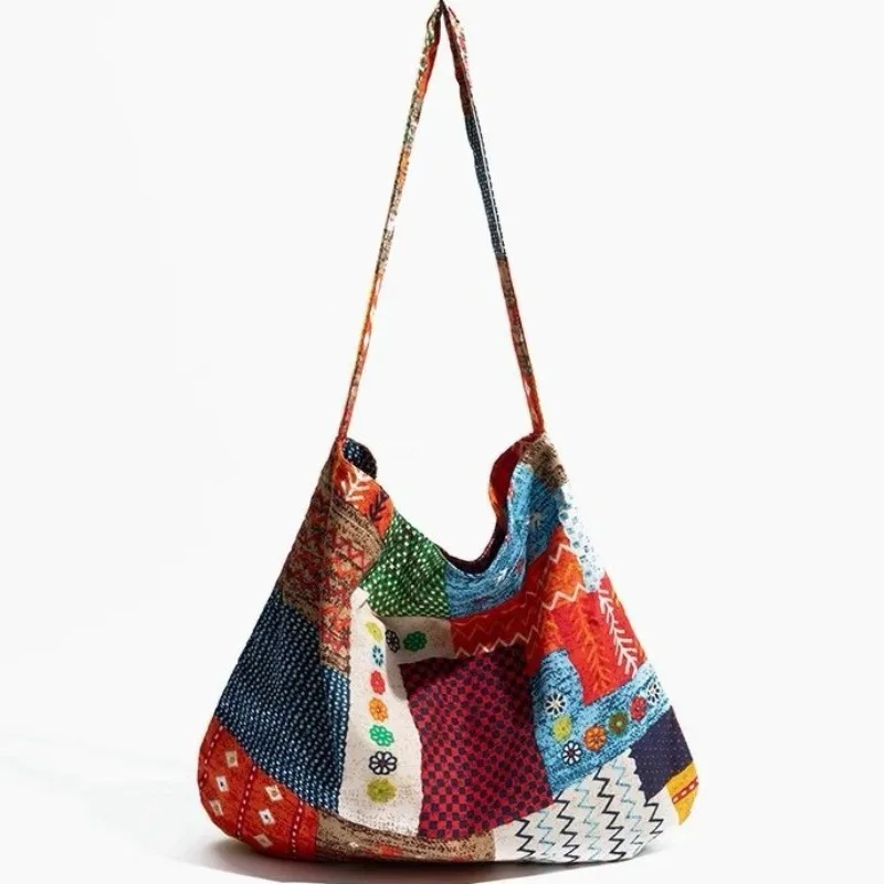 sac hobo en toile patchwork vintage : doux, rétro/bohémien, spacieux pour les voyages et le quotidien, mode avant