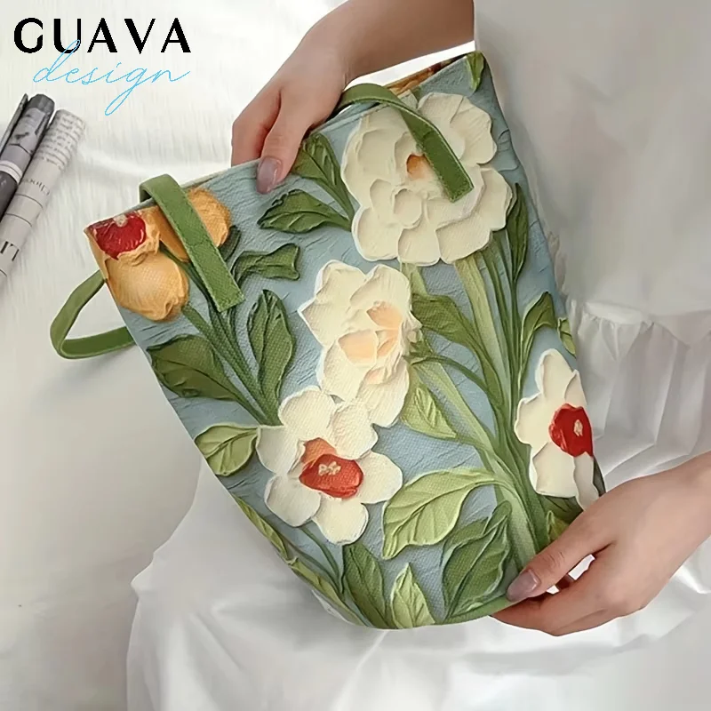 sac seau de grande capacité pour femmes, sac à main tendance, rangement à bandoulière décontracté avec joli design floral, sens premium