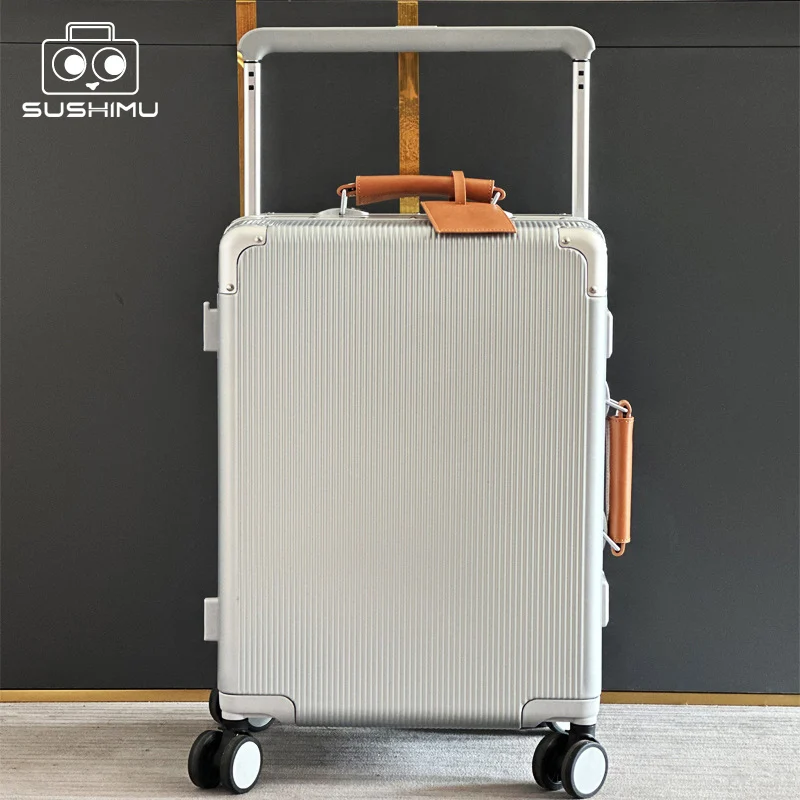 Imu-Valise de voyage à poignée large pour hommes et femmes, bagage à main, cadre en aluminium PC, valise à roulettes, 20, 24