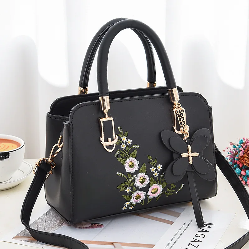 petit sac carré brodé à la mode pour femmes, sac à bandoulière simple, sac à main de style artistique frais, usage quotidien décontracté