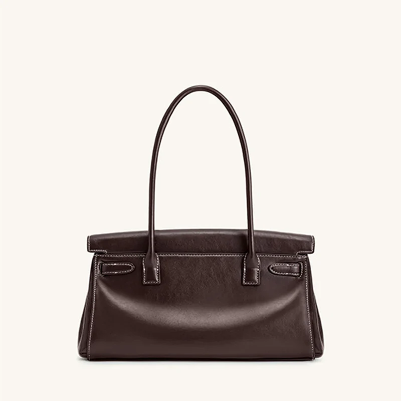 sac baguette à main en cuir véritable pour femme, sac à bandoulière et sous les bras, mallette de niche, automne/hiver 2025