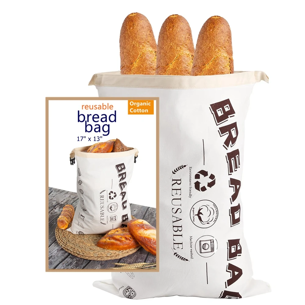 sac à pain biologique réutilisable, pour pain fait maison, cadeau pour donner du pain frais, récipient avec double doublure, grand pain