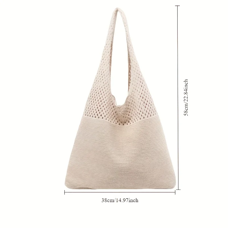 boho chic sac fourre tout en crochet – sac à bandoulière élégant en tricot de couleur unie avec design en maille respirante, idéal pour les vacances d'été à la plage