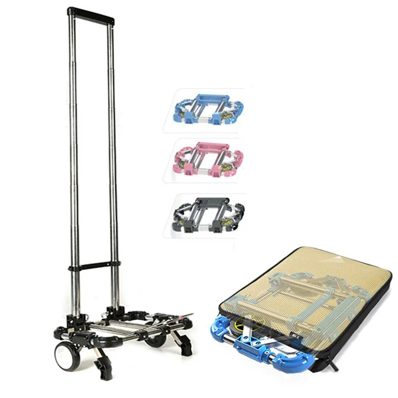 voiture à bagages entièrement pliante en acier inoxydable, capacité portante de 30kg, chariot facile à transporter, valise, cartables, caddies