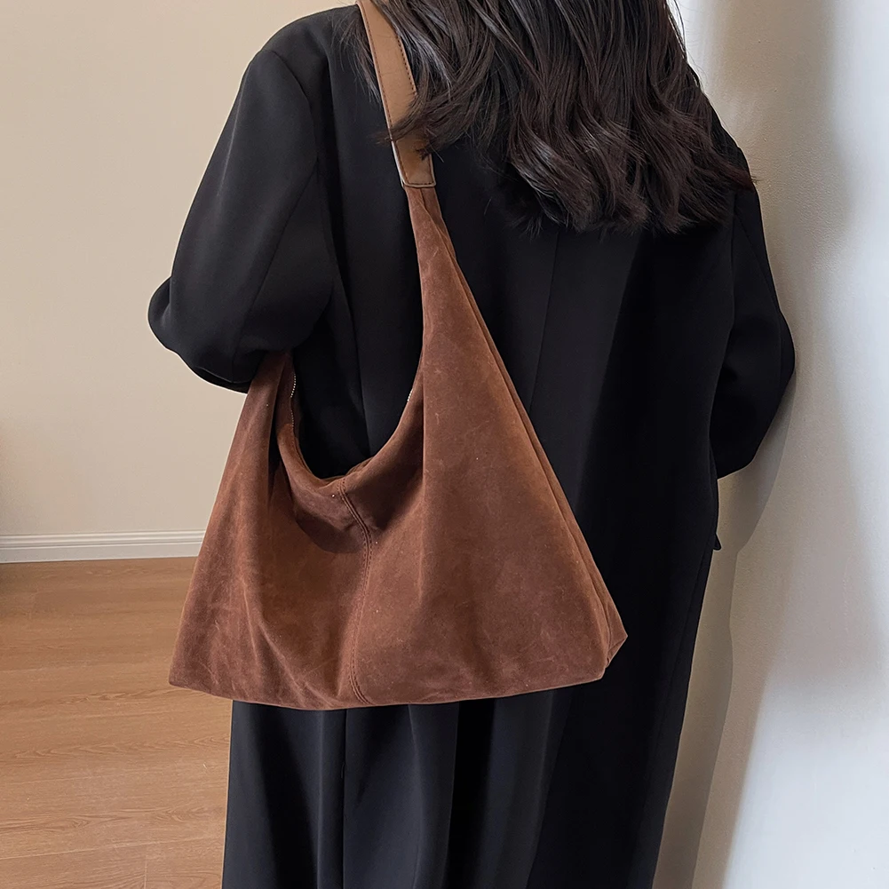 Sac Hobo en daim Vintage pour femmes, sac à bandoulière rétro, couleur unie, Simple, décontracté, ample, sac de banlieue, automne et hiver