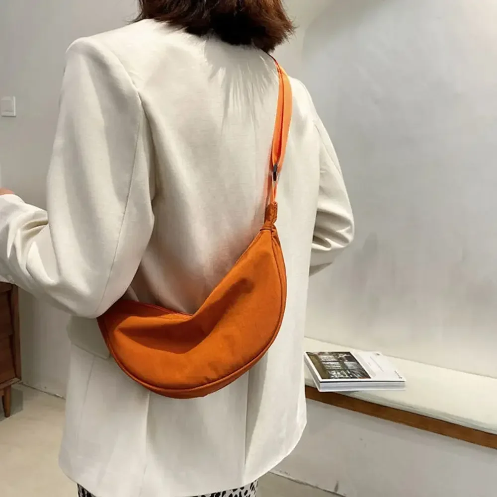 sac à bandoulière en nylon orange pour femmes, sac de poitrine hobos portable et décontraé, sac sous les bras pour étudiants