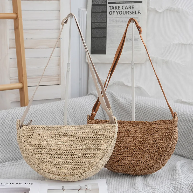sac à main en paille tissé pour femme, bandoulière hobo, vacances d'été, plage, ix, poudres sous les bras, sangle réglable