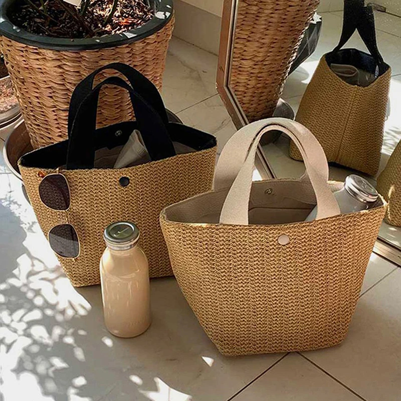 sac à main élégant en paille tissée pour femme, fourre-tout de plage, décontracté, à poignée supérieure, à la mode, rétro, initié