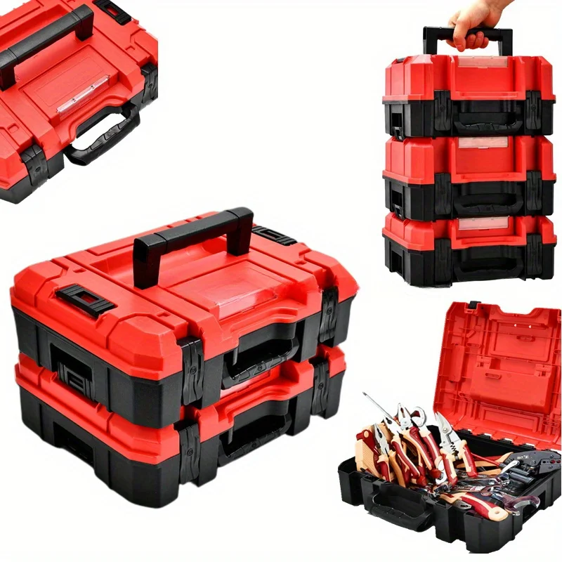 boîte à outils empilée en plastique, valise multifonctionnelle, boîte à outils de rangement de matériel, organisateur d'outils portables pour électricien charpentier