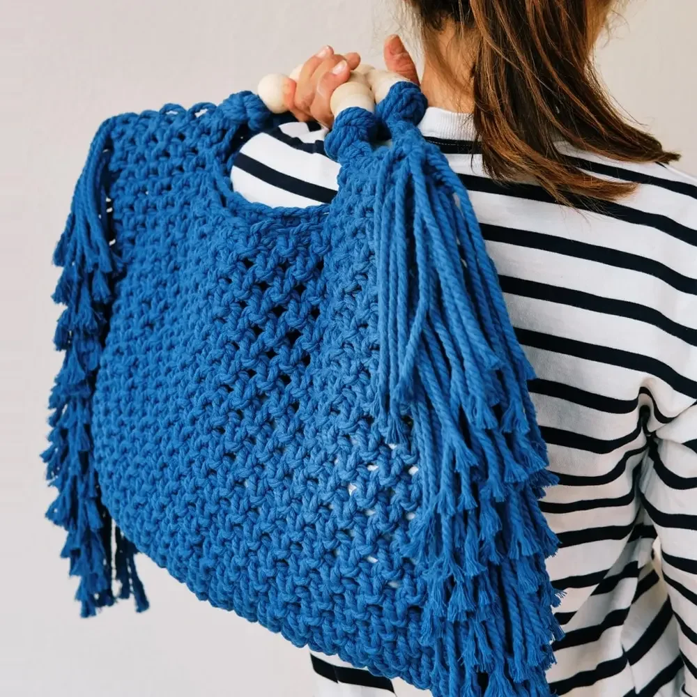 sacs fourre-tout de grande capacité pour femmes, sac à main de luxe de styliste pour femmes, tricot avec pompon et perles, sac à main décoratif, sac de plage pour dames, 2024