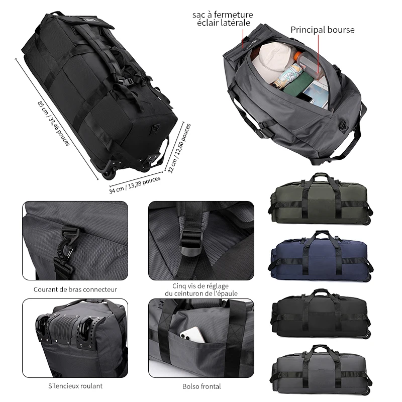 Sac de voyage, sac à main de grande capacité, bagage à main extérieur portable, sac de voyage à roulettes, sac de voyage unisexe pratique et pratique