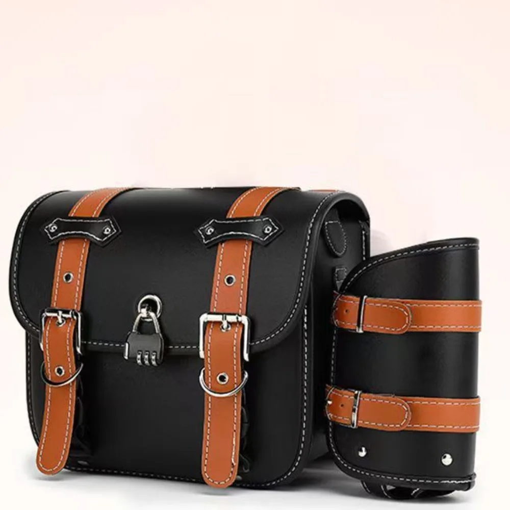 1 paire de sac de selle étanche en cuir PU, sac de moto de grande capacité, Design Cool avec sac de bouteille d'eau, sac latéral de moto