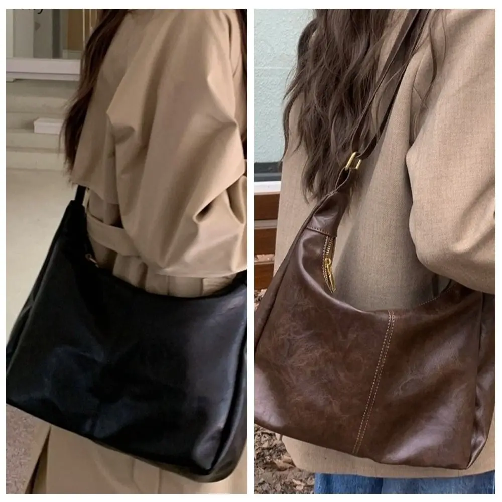 sac à bandoulière carré boston décontracté hobo, sac à bandoulière en cuir de grande capacité y2k avec fermeture éclair pour femmes et filles