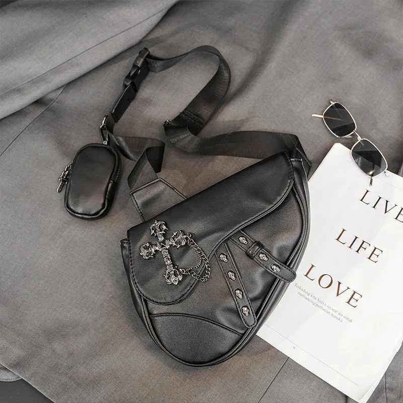 sacs à bandoulière en cuir pu pour hommes, sac de dégager rivet, sac de poitrine à rabat initié, design de marque de luxe, mode hip hop