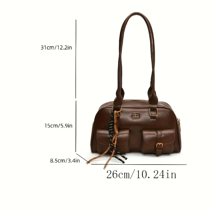sac à bandoulière élégant avec plusieurs poches, matériel doré et sacs à main au design imprimé de lettres pour femmes, voyage, travail, sorties