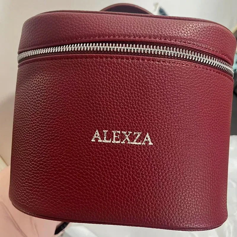 nouvelle trousse de maquillage ronde en cuir pu personnalisable, sac de rangement portable pour rouge à lèvres et soins de la peau avec compartiments