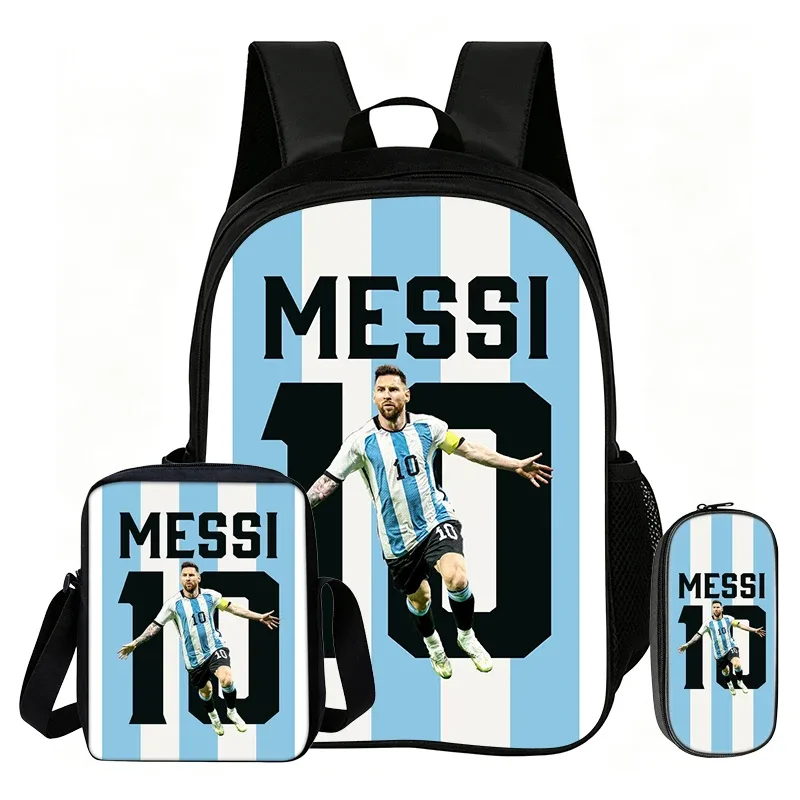 sac dos nylon motif messi noir bleu blanc format 20 35 litres bandoulière arquée fermeture éclair informatique unisexe usage voyage école sport