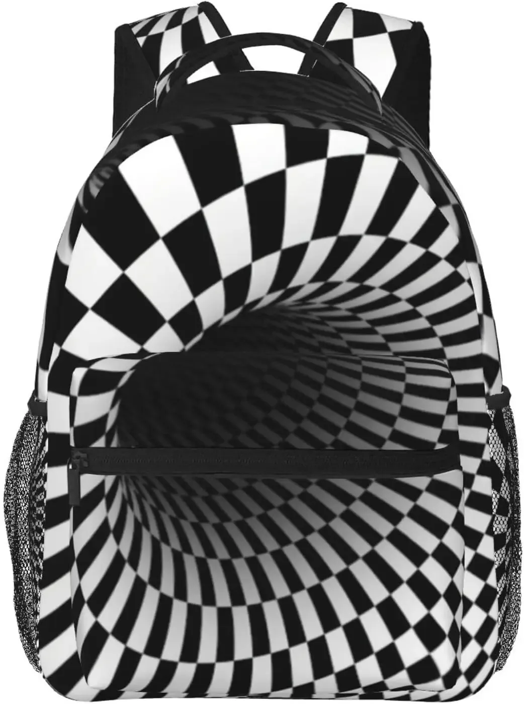 sac à dos à carreaux noir et blanc pour hommes et femmes, sacs à livres mignons, sac pour ordinateur portable, sacs initiés, voyage, randonnée, camping, sac à dos de jour