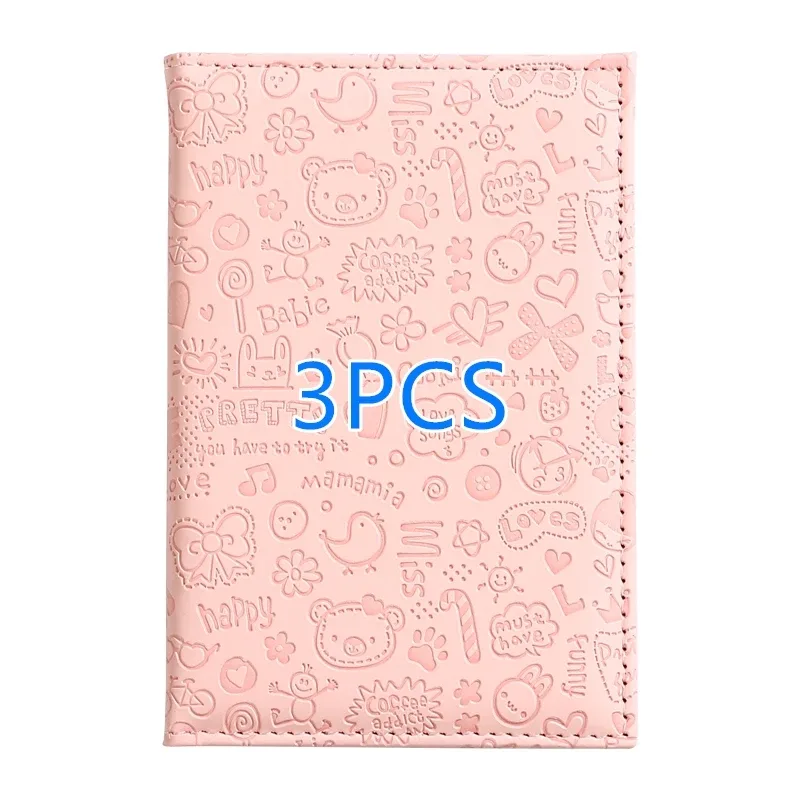 3 housses de protection pour passeport en relief à motif de dessin animé, ensemble de porte-cartes de voyage multicolores en pu