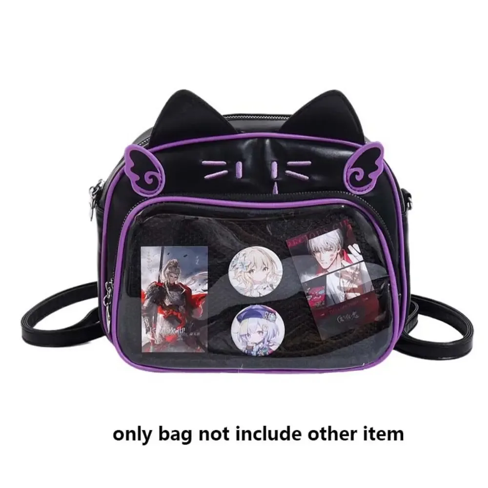 sac à fermeture éclair mignon, sac itabag chat kawaii en pu et coton, pochette transparente, portefeuille, sac pour petits objets, sacs à dos de mode, voyage