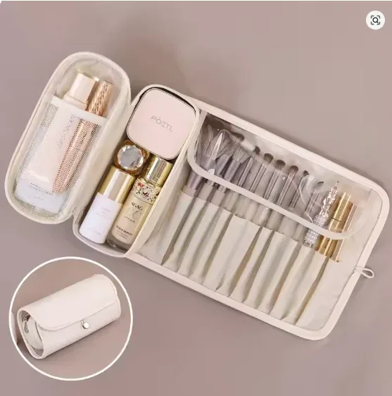 organisateur de pinceaux de maquillage pour femmes, pochette de rangement de maquillage de voyage étanche, trousse à cosmétiques portable de grande capacité