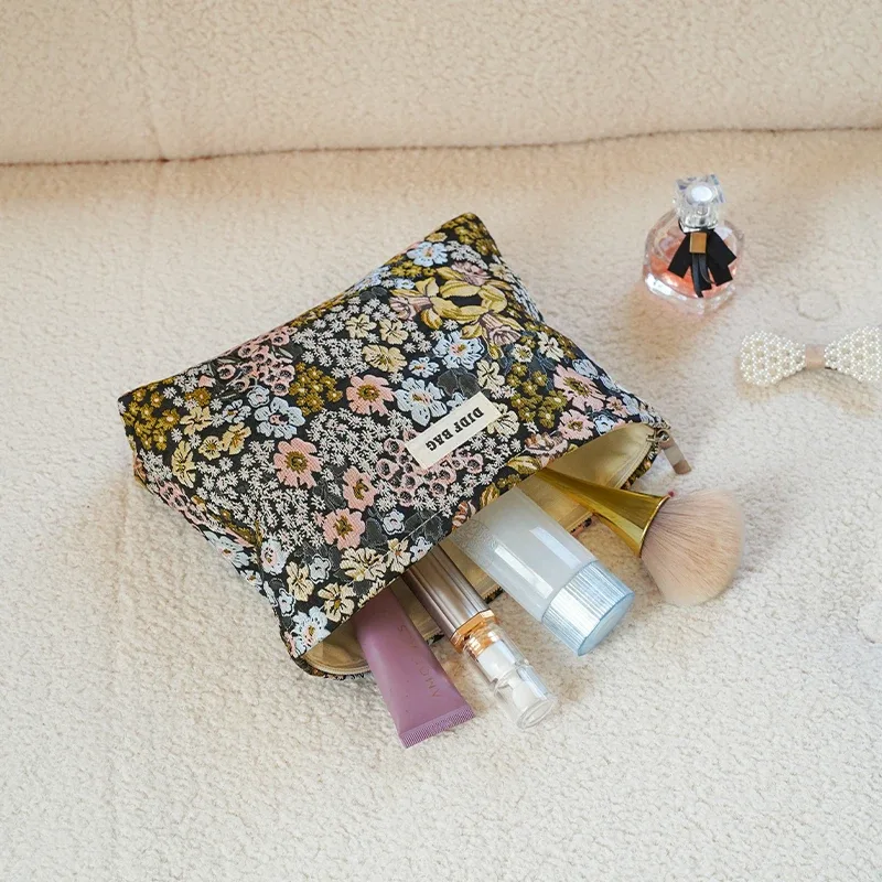 sac de maquillage à fleurs colorées pour femmes, grande capacité, sac de rangement portable pour changement de cosmétiques, trousse de toilette de voyage, sac de doublure de banlieue